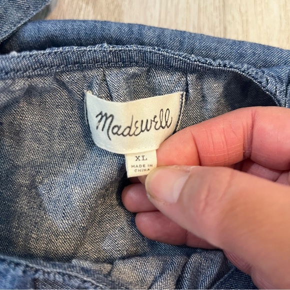 Madewell Denim Cold Shoulder Chambray Dress Blue Sz XL Linen Cotton Blend - Picture 7 of 9